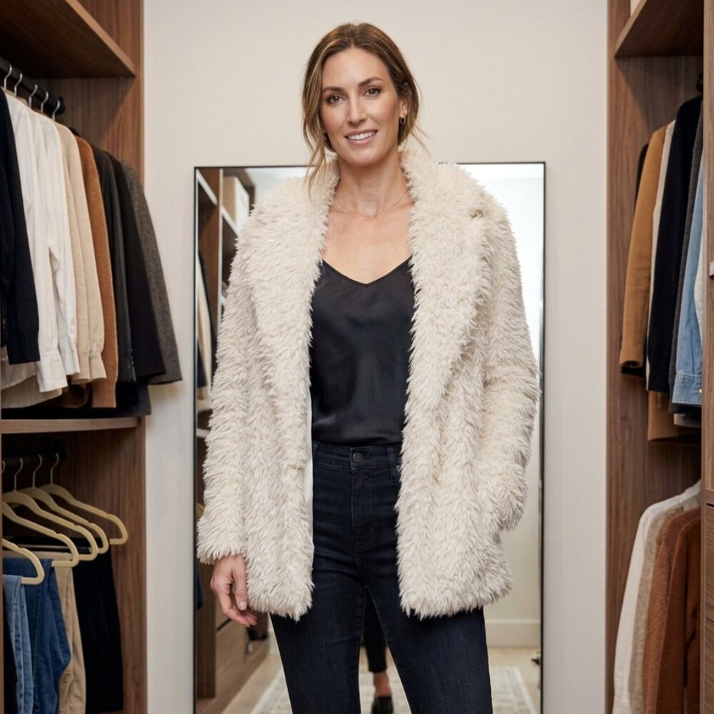 Cream Shaggy Faux Fur Coat – Cozy & Chic